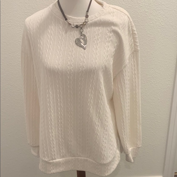 SHEIN Cream Crew Neck Sweater with Textured Knit - Picture 1 of 4